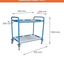Desserte cantine tôle BLEU 2 plateaux 850x500mm - charge max 200kg - 880008989