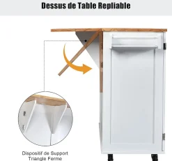 Desserte Chariot de Cuisine à Roulettes avec 1 Armoire à 3 Niveaux et 3 Tiroirs 2 Planches Réglables et Plateau Pliable Blanc