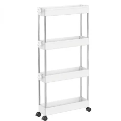 Desserte, chariot de rangement à roulettes étroit - 4 étagères - Blanc - Linxor