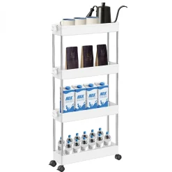 Desserte, chariot de rangement à roulettes étroit - 4 étagères - Blanc - Linxor