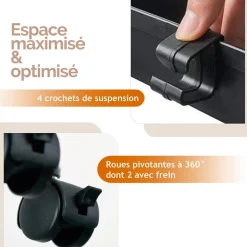 Desserte, chariot de rangement à roulettes étroit - 4 étagères - Noir - Linxor