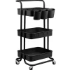 Desserte, chariot de rangement à roulettes avec poignée - 3 étagères - Noir - Vivezen