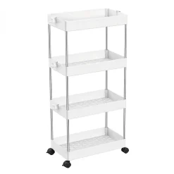 Desserte, chariot de rangement à roulettes large - 4 étagères - Blanc - Linxor