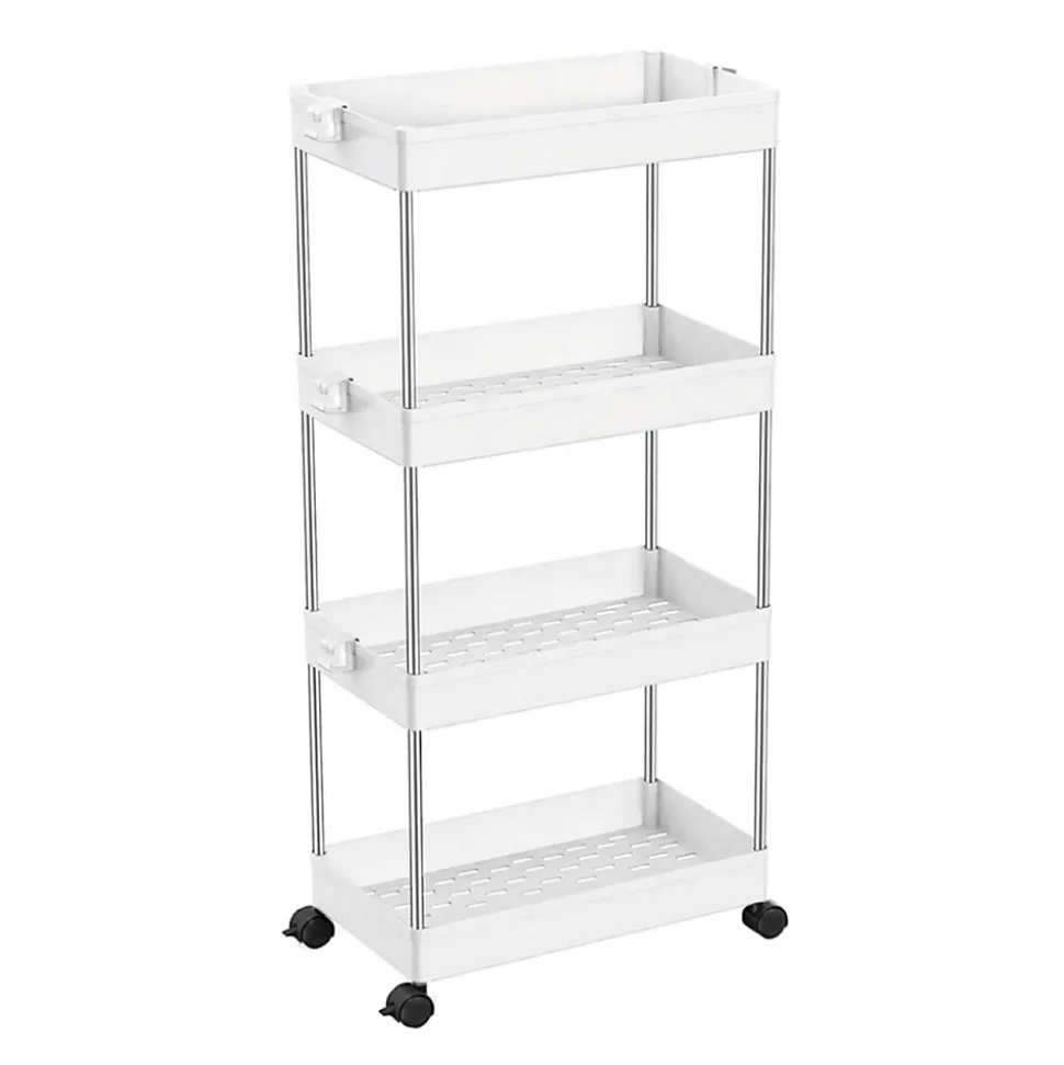 Desserte, chariot de rangement à roulettes large - 4 étagères - Blanc - Linxor