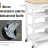 Desserte Chariot Îlot de Cuisine avec Comptoir en Bois Hévéa avec Tiroir Porte Serviettes Porte Bouteilles de Vin Blanc