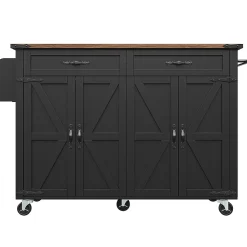 Desserte cuisine 4 portes/2 tiroirs, plan coulissant, bois veiné, noir