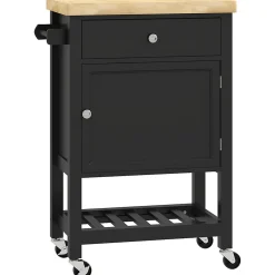 Desserte cuisine épais plateau bois clair noir tiroir placard étagère porte-serviettes