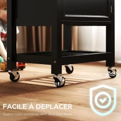 Desserte cuisine épais plateau bois clair noir tiroir placard étagère porte-serviettes