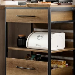 Desserte Cuisine Roulante,Meuble Rangement Roulettes,2 Tiroirs, Noyer naturel,FKW118-PF SoBuy