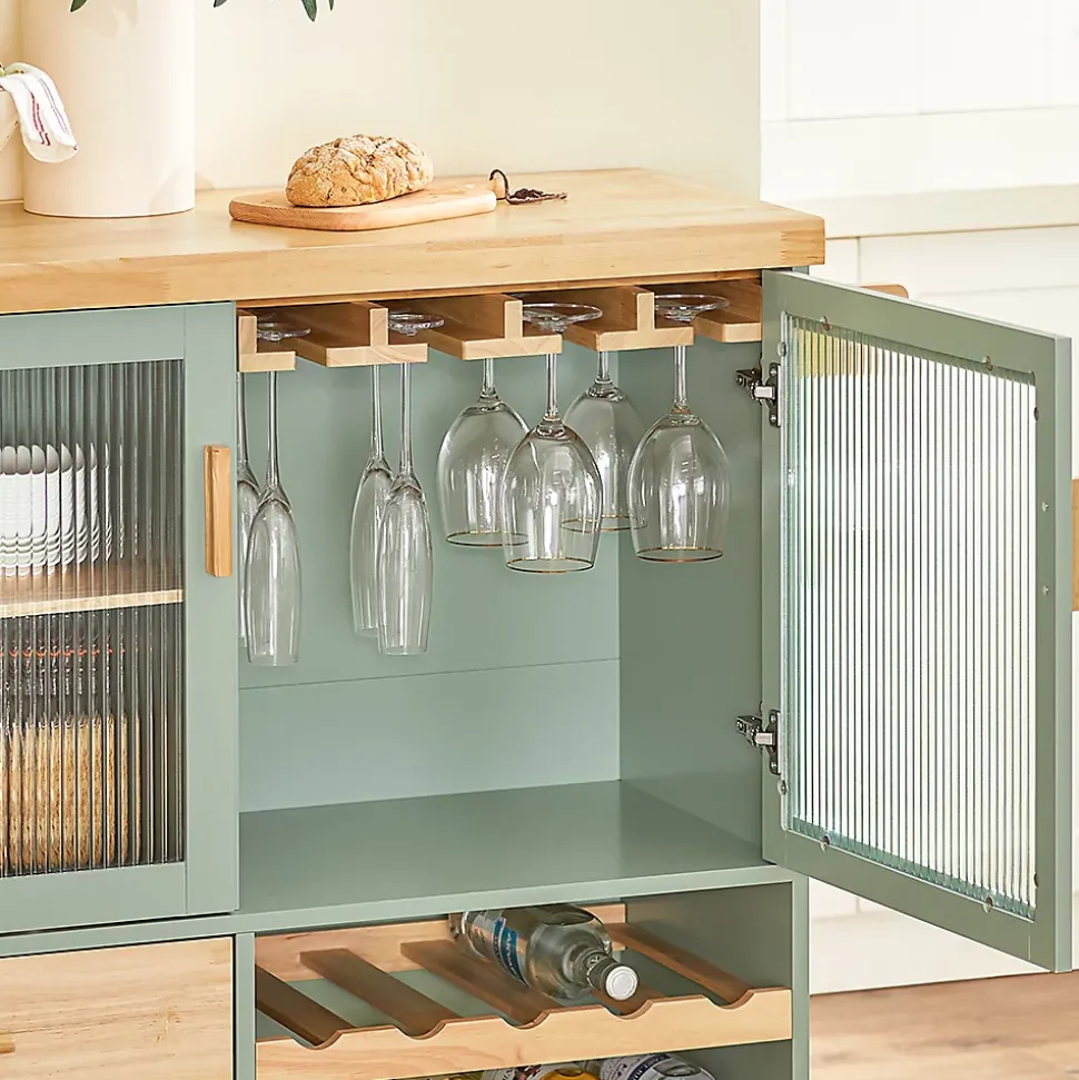 Desserte Cuisine Roulettes, Îlot Buffet,2 Portes,2 Tiroirs, Porte-Bouteilles, FKW114-GR SoBuy