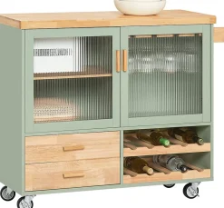 Desserte Cuisine Roulettes, Îlot Buffet,2 Portes,2 Tiroirs, Porte-Bouteilles, FKW114-GR SoBuy
