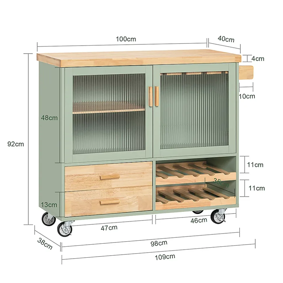Desserte Cuisine Roulettes, Îlot Buffet,2 Portes,2 Tiroirs, Porte-Bouteilles, FKW114-GR SoBuy