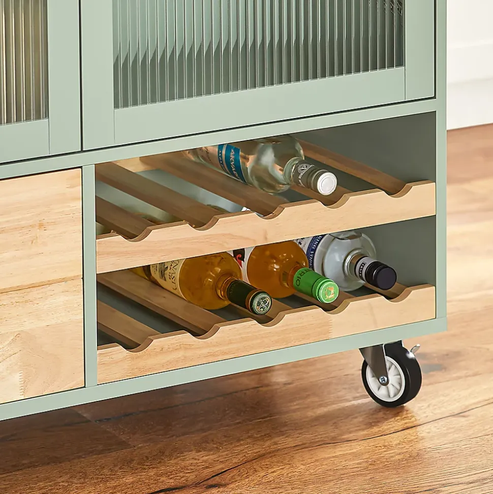 Desserte Cuisine Roulettes, Îlot Buffet,2 Portes,2 Tiroirs, Porte-Bouteilles, FKW114-GR SoBuy