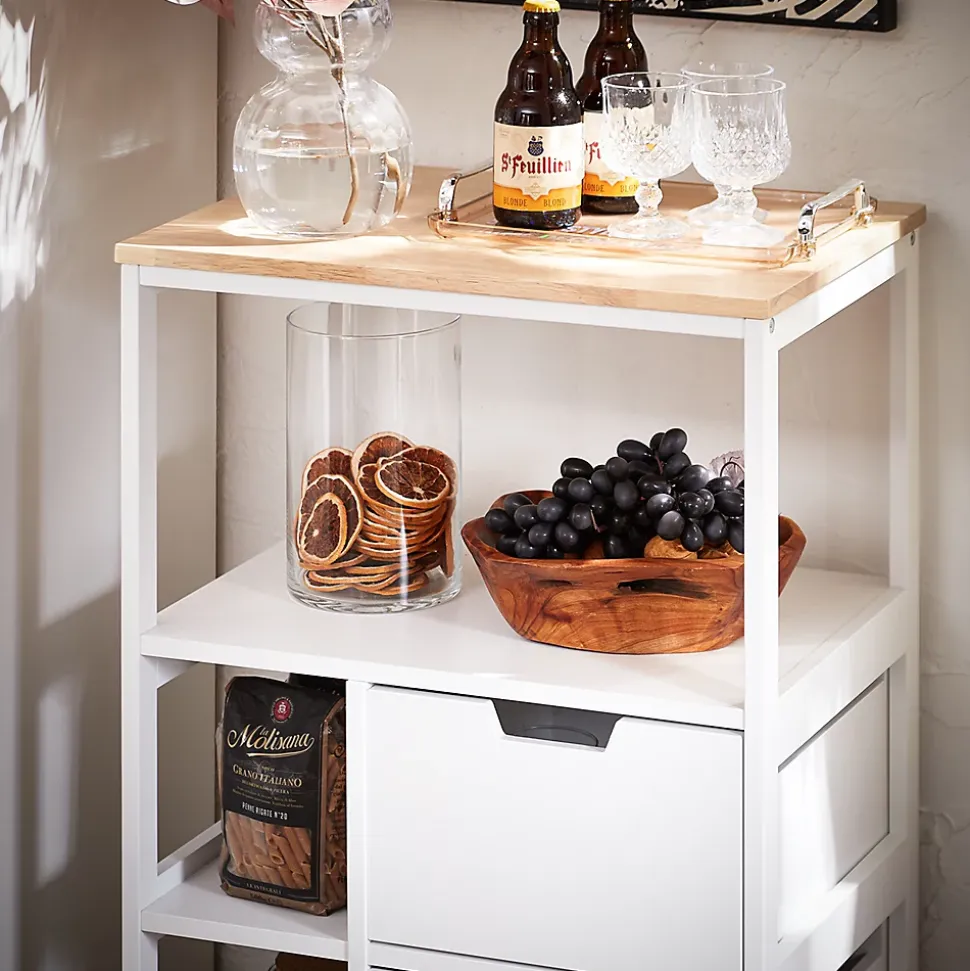 Desserte Cuisine Roulettes,Îlot Buffet,2 Tiroirs,3 Etagères,Support Épices,FKW111-WN SoBuy