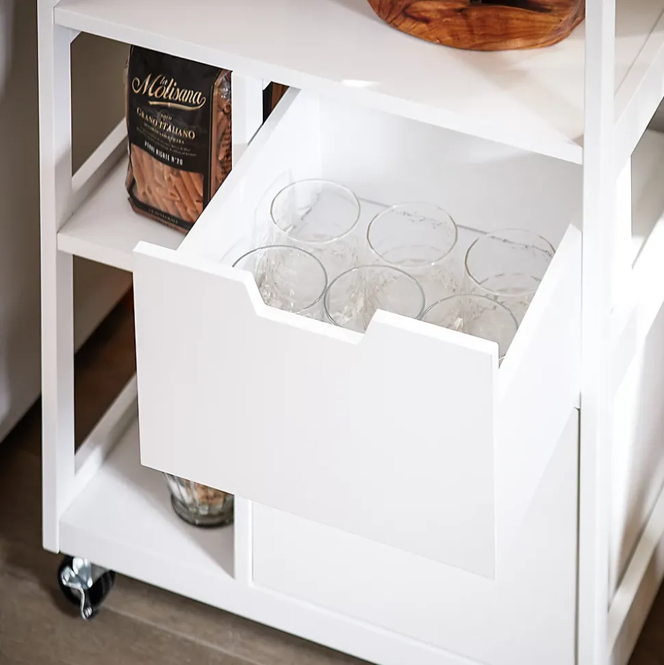 Desserte Cuisine Roulettes,Îlot Buffet,2 Tiroirs,3 Etagères,Support Épices,FKW111-WN SoBuy