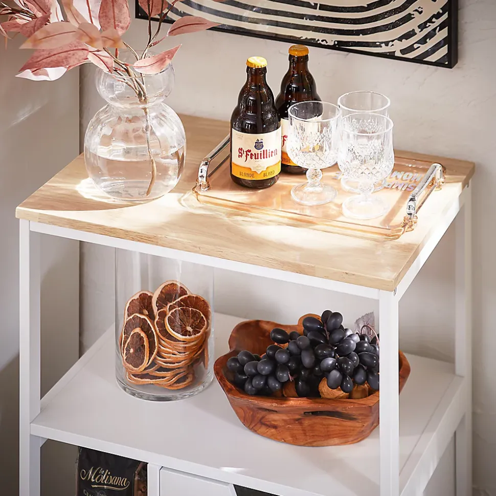 Desserte Cuisine Roulettes,Îlot Buffet,2 Tiroirs,3 Etagères,Support Épices,FKW111-WN SoBuy