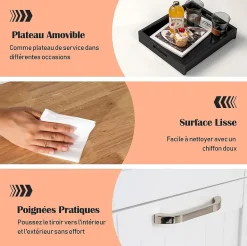 Desserte de Cuisine à roulettes Chariot de Cuisine en Bois avec 3 Tiroirs 3 étagères Plateau Amovible Noir