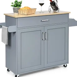 Desserte de Cuisine a roulettes avec 2 Etagere et 1 tiroirs Chariot de Rangemant en Bois avec Porte Serviettes