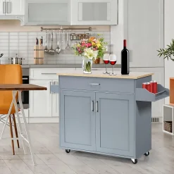 Desserte de Cuisine a roulettes avec 2 Etagere et 1 tiroirs Chariot de Rangemant en Bois avec Porte Serviettes