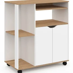 Desserte de cuisine COSI bois blanc et plateaux façon hêtre L.76 CM