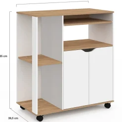 Desserte de cuisine COSI bois blanc et plateaux façon hêtre L.76 CM