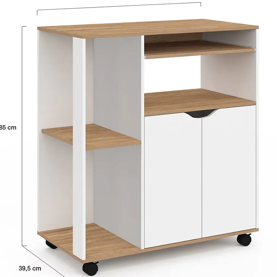 Desserte de cuisine COSI bois blanc et plateaux façon hêtre L.76 CM