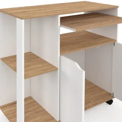 Desserte de cuisine COSI bois blanc et plateaux façon hêtre L.76 CM