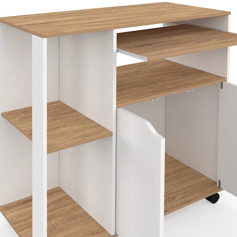 Desserte de cuisine COSI bois blanc et plateaux façon hêtre L.76 CM