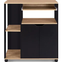 Desserte de cuisine COSI bois noir et plateaux façon hêtre L.76 CM