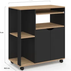 Desserte de cuisine COSI bois noir et plateaux façon hêtre L.76 CM