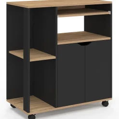 Desserte de cuisine COSI bois noir et plateaux façon hêtre L.76 CM