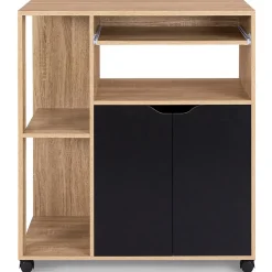 Desserte de cuisine COSI bois façon hêtre et portes noires L.76 CM