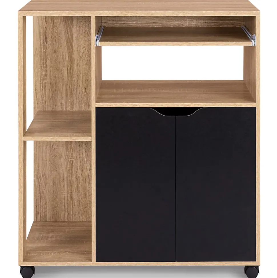 Desserte de cuisine COSI bois façon hêtre et portes noires L.76 CM