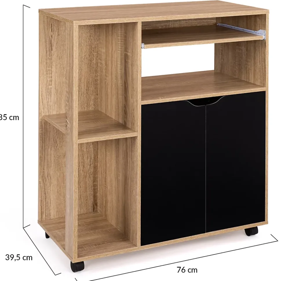 Desserte de cuisine COSI bois façon hêtre et portes noires L.76 CM