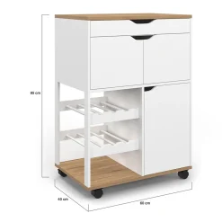 Desserte de cuisine COSY avec placard et range bouteilles bois et blanc