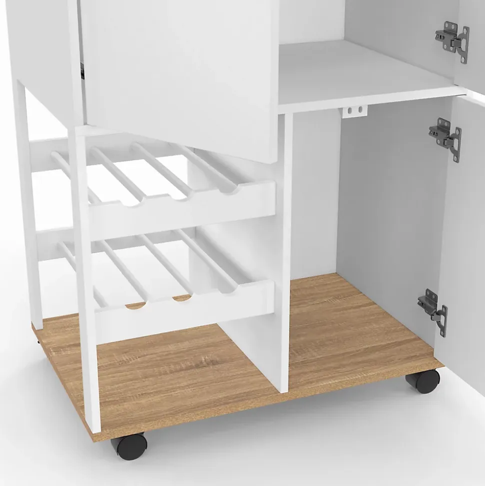 Desserte de cuisine COSY avec placard et range bouteilles bois et blanc