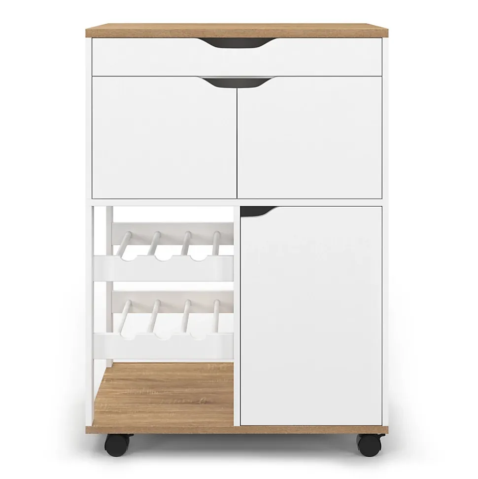 Desserte de cuisine COSY avec placard et range bouteilles bois et blanc