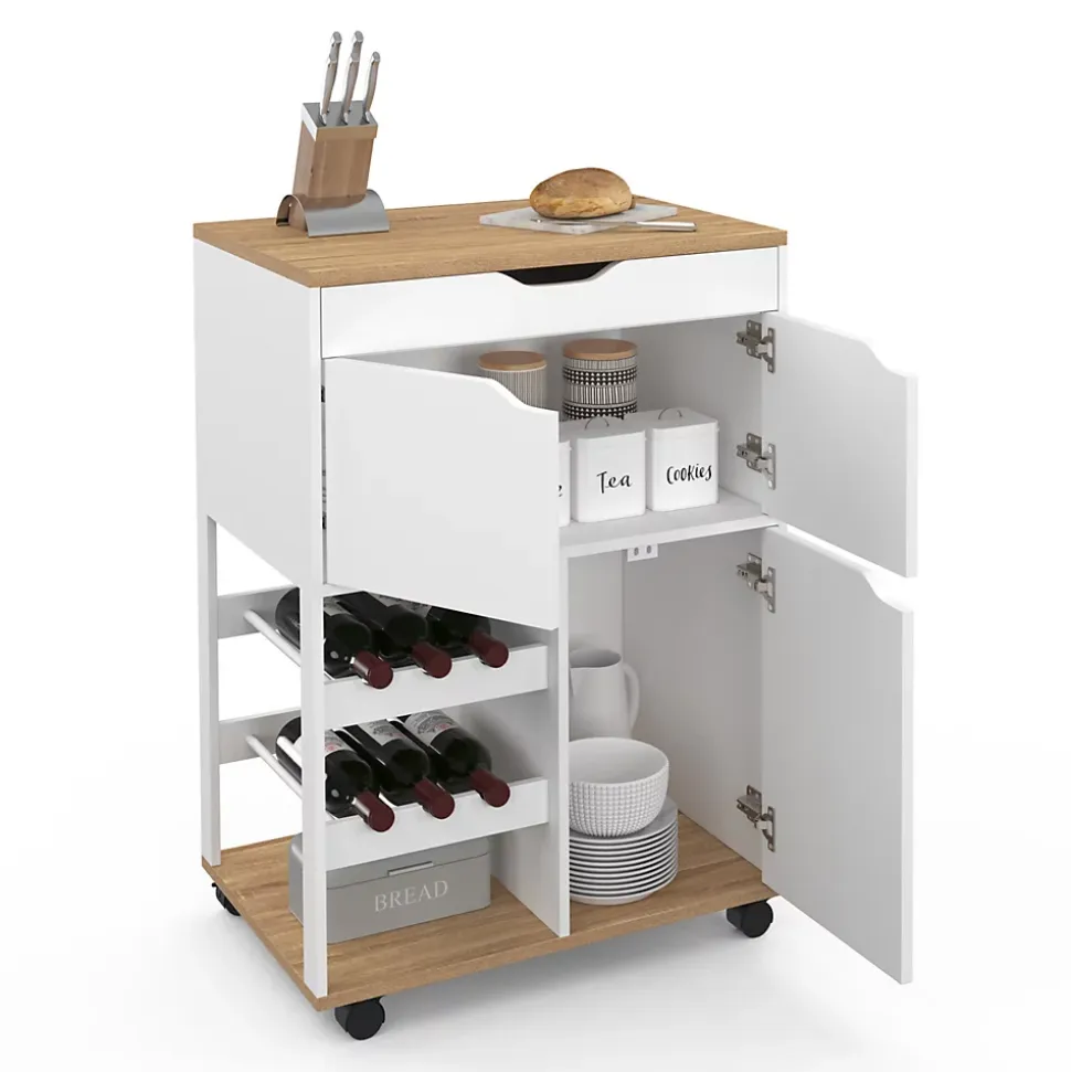 Desserte de cuisine COSY avec placard et range bouteilles bois et blanc