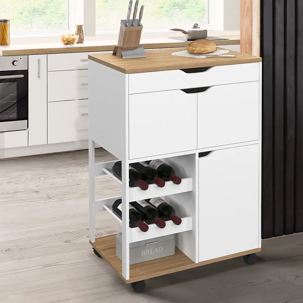 Desserte de cuisine COSY avec placard et range bouteilles bois et blanc