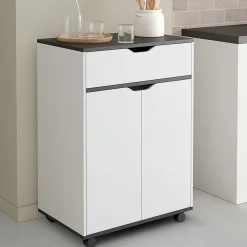 Desserte de cuisine COSY placard avec tiroir bois blanc et plateaux gris L.60 CM