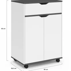 Desserte de cuisine COSY placard avec tiroir bois blanc et plateaux gris L.60 CM