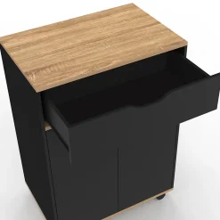 Desserte de cuisine COSY placard avec tiroir bois noir et plateaux façon hêtre L.60 CM