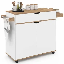 Desserte de cuisine COSY XXL placard avec tiroir blanc et plateaux façon hêtre L.90 CM