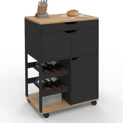 Desserte de cuisine COSY avec placards et range bouteilles bois et noir