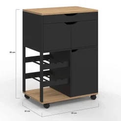 Desserte de cuisine COSY avec placards et range bouteilles bois et noir