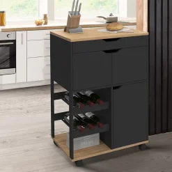 Desserte de cuisine COSY avec placards et range bouteilles bois et noir