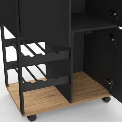 Desserte de cuisine COSY avec placards et range bouteilles bois et noir