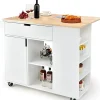 Desserte de Cuisine Desserte à roulettes en Bois avec Placard étagère Ouverte et Tiroir Plateau Extensible Blanc