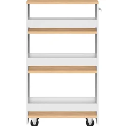 Desserte de cuisine gain de place HAGA chariot de rangement à étages blanc et façon hêtre
