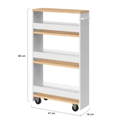 Desserte de cuisine gain de place HAGA chariot de rangement à étages blanc et façon hêtre